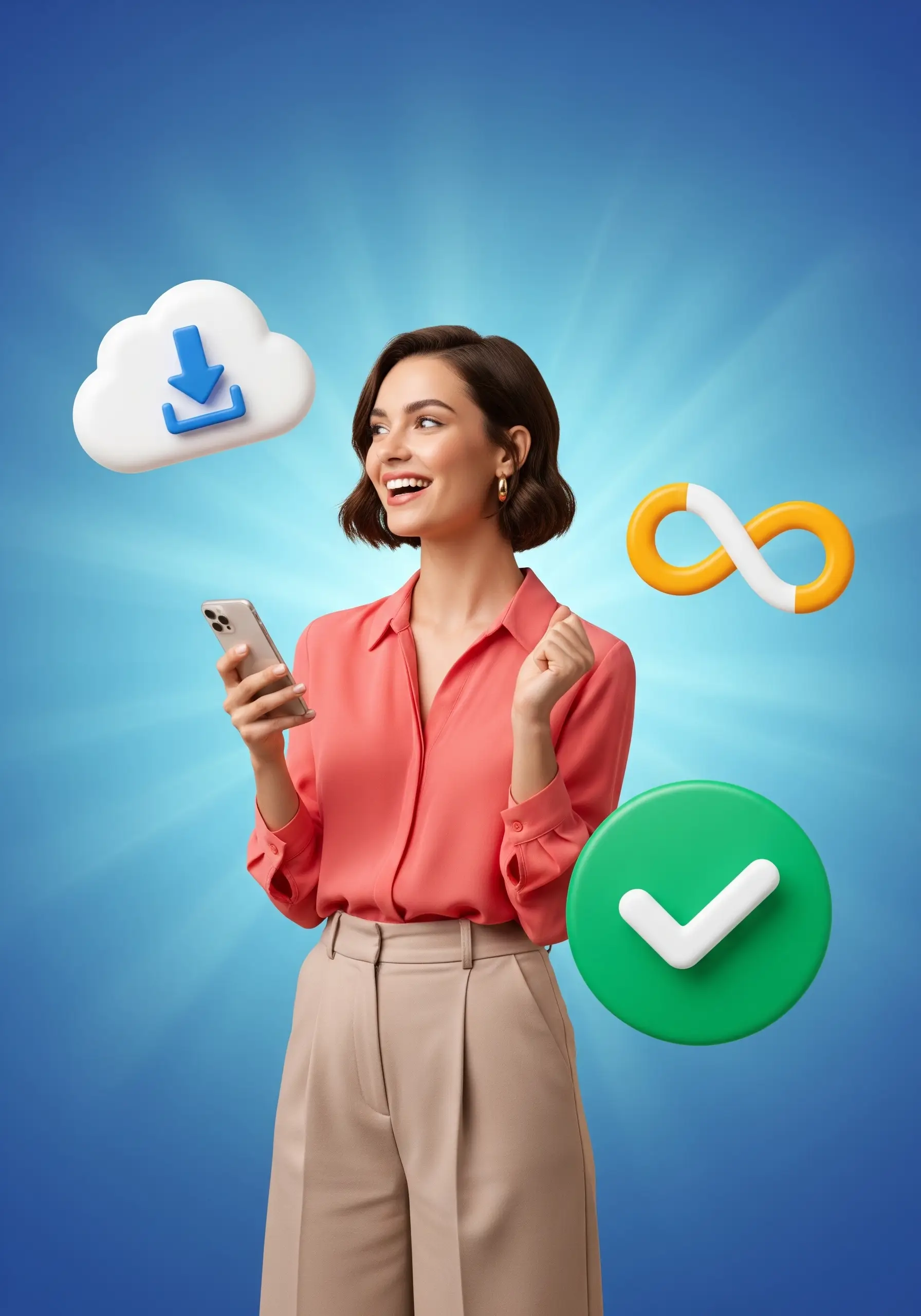 A woman enjoying the free and unlimited access of the GetYTThumb tool to download any YouTube thumbnail without cost or sign-ups.